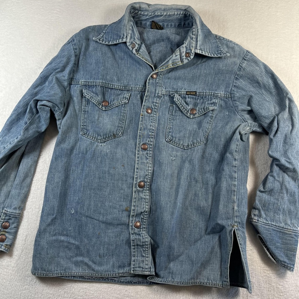 Vintage Big Yank Shirt Mens Large Blue Denim Long Sleeve Western Snap Workwear
